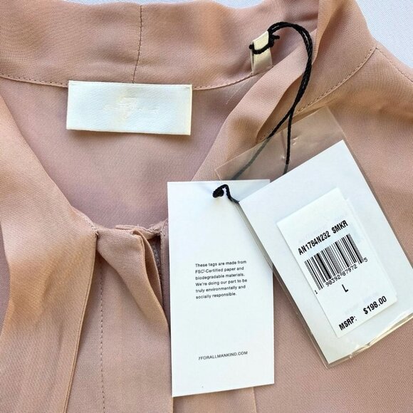 NWT 7 FOR ALL MANKIND SILK BLEND BLUSH PINK TIE-NECK SHEER BLOUSE - L - Picture 7 of 12